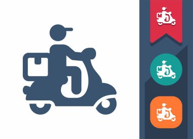 Teslimatçı Simgesi. Kurye, Kutu, Paket, Scooter, Moped