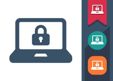 Laptop Simgesi. Bilgisayar, kilit, kilit, şifre, güvenlik. Profesyonel, piksel mükemmel vektör simgesi.