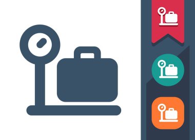 Bagaj Simgesi Bavulu. Bavul, çanta, ağırlık ölçeği, ağırlık ölçme, havaalanı, seyahat. Profesyonel, piksel mükemmel vektör simgesi.