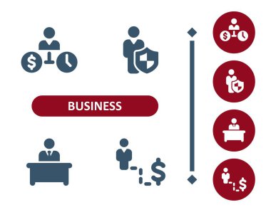 İş ikonları. Yatırım, yatırım, iş adamı, iş görüşmesi, kariyer, başarı, dolar, para simgesi