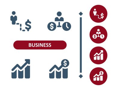 İş ikonları. Yatırım, yatırım, iş adamı, iş, kariyer, dolar, para, grafik, grafik simgesi