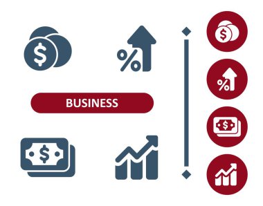 İş ikonları. Yatırım, yatırım, sikkeler, para, faiz oranı, dolar, grafik simgesi