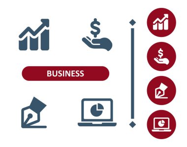 İş ikonları. Yatırım, yatırım, grafik, grafik, el, dolar, kalem, yazı, dizüstü bilgisayar, pasta grafiği simgesi