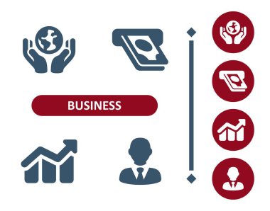 İş ikonları. Yatırım, yatırım, el, dünya, ATM, para, grafik, tablo, iş adamı simgesi