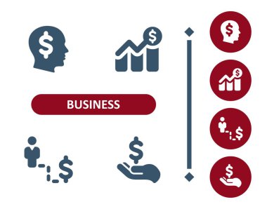 İş ikonları. Yatırım, yatırım, kafa, dolar, para, grafik, tablo, iş adamı, kariyer, el, iş simgesi