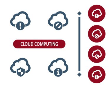Bulut hesaplama simgeleri. Bulut, bulut, veri, düğme, uyarı, silme, engelleme, kalkan, güvenlik, bilgi simgesi