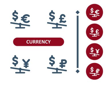 Para birimi simgeleri. Dolar, ruble, ruble, euro, pound, yen, yuan, döviz kuru, dönüşüm oranı, tahterevalli simgesi