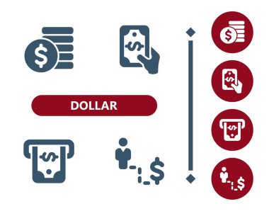 Dolar simgeleri. Bozuk paralar, para, para, dolar, banknot, ATM, iş, kariyer, işadamı simgesi