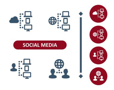 Sosyal medya simgeleri. Paylaş, Paylaş, Gönder, Gönder, Bulut Hesaplama, Kullanıcı, Çevrimiçi, Veri, Yükle, İndir Simge