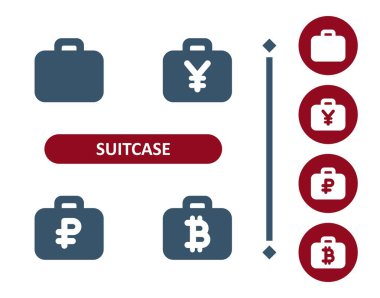 Çanta Simgeleri. Çanta, Valiz, İş, Rüşvet, Portföy, Yen, Yuan, Ruble, Bitcoin, Para Simgesi