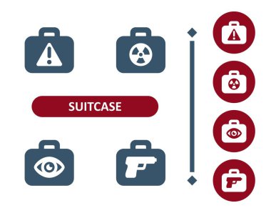 Çanta Simgeleri. Çanta, Valiz, Uyarı, Hançer, Toksik, Denetleme, Göz, Silah, Silah, Güvenlik Tarayıcı Simgesi
