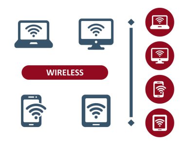 Kablosuz Simgeler. WiFi, Wi-Fi, Sinyal, Laptop, Bilgisayar, Akıllı Telefon, Cep Telefonu, Tablet Simgesi