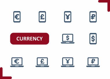 Para birimi simgeleri. Dolar, Euro, Pound, Yen, Yuan, Ruble, Money, Business Icon