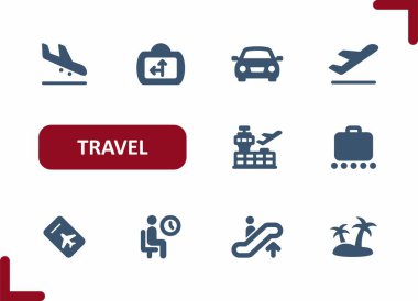 Seyahat Simgeleri. Ulaştırma, Turizm, Uçak, GPS, Yol Gezisi, Havalimanı, Bagaj, Turist, Ada Simgesi