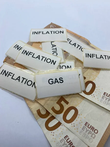 Pendekatan Angka Inflasi Gas Pada Uang Kertas Euro Inflasi Mata — Stok Foto
