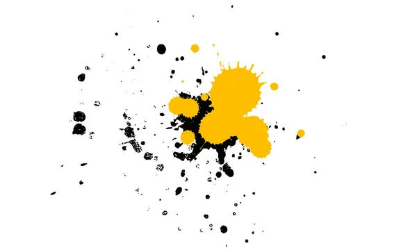 Žlutá Černá Kapka Inkoust Stříkance Akvarel Splash Grunge Grafický Prvek — Stock fotografie