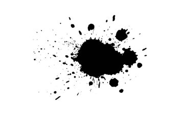 Siyah mürekkep boyası beyaz arkaplana sıçramış.