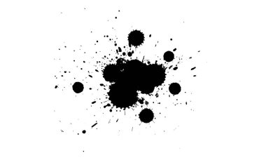 Siyah mürekkep fırçası boyası beyaz arkaplana sıçramış.