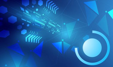 mavi daireler devre çizgileri ve çokgen çizgileri siber uzay ağ soyut yüksek teknoloji arka planı