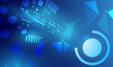 mavi daireler devre çizgileri ve çokgen çizgileri siber uzay ağ soyut yüksek teknoloji arka planı