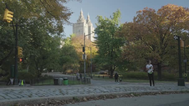 Central Park San Remo Building Tijdens Fall Foliage Manhattan New — Stockvideo