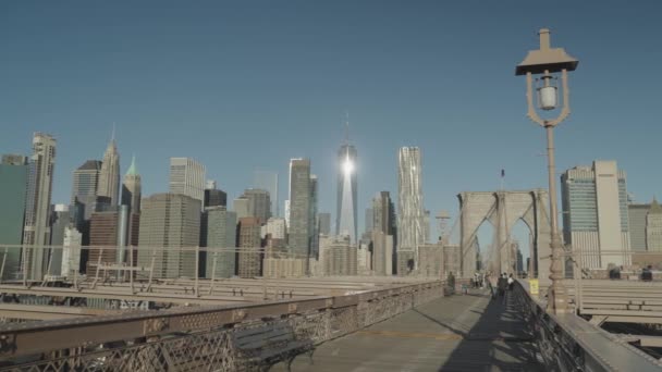 Brooklyn Köprüsü Manhattan Skyline Morning Manhattan New York City Abd — Stok video