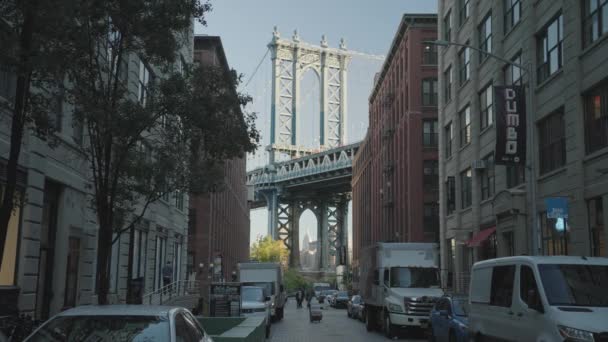 Dumbo Manhattan Bridge Overpass Morningブルックリン区 アメリカ — ストック動画