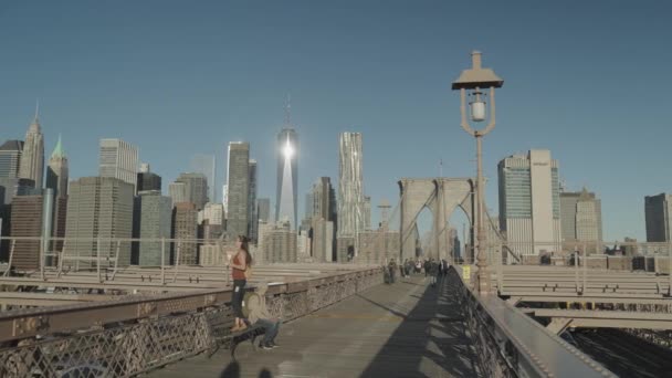 Brooklyn Bridge Manhattan Skyline Morning Manhattan New York City Usa — Stock Video