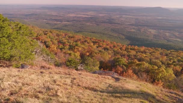 マウント マガジン州立公園アーカンソー州日没の紅葉秋の色 — ストック動画