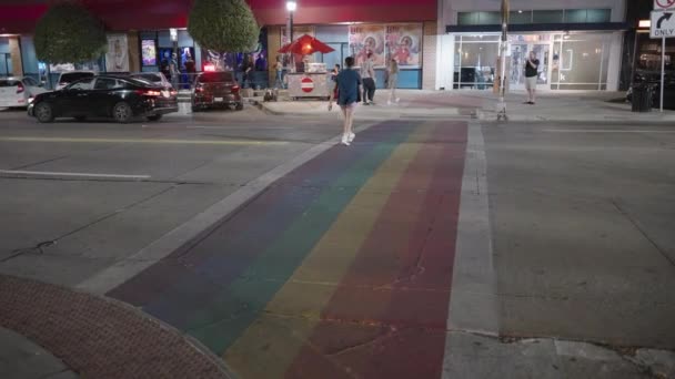 Rainbow Crosswalks Gay Lgbt Community Neighborhood Oak Lawn Cedar Springs — стоковое видео