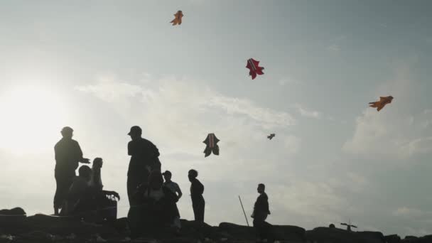 Balinese Traditional Kites Janggan Bebean Bali Kite Festival Summer Sky — Stock Video