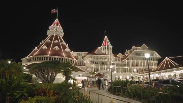 Hotel Del Coronado Victorian Style Resort Beleuchtet Von Licht Während — Stockvideo