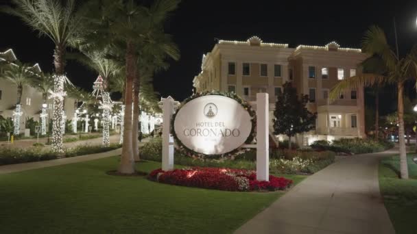 Hotel Del Coronado Victorian Style Resort Beleuchtet Von Licht Während — Stockvideo