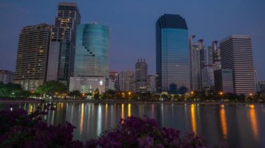 Bangkok, Thailand - Benjakitti Benchakitti Park and Lake Ratchada Evening Sunset Time Lapse