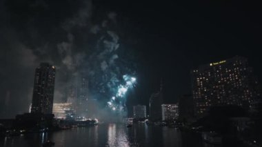 New Year's Eve Beautiful Fireworks Display on Chao Phraya River near ICONSIAM Bangkok Thailand 