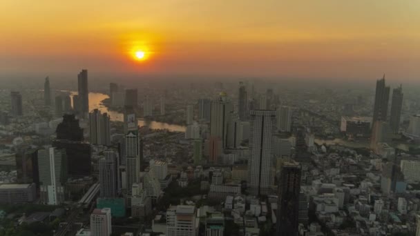 Bangkok Thailand Cityscape Skyline Buildings Chao Phraya River Sunset Time — Vídeo de Stock