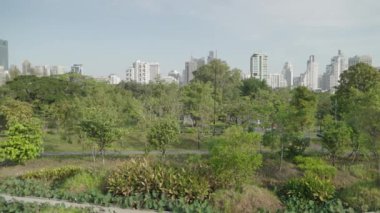 Benjakitti Benchakitti Forest Park, Bangkok, Thailand Cityscape in the Morning in Slow Motion