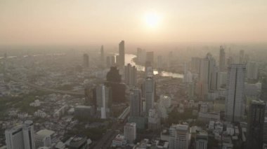 View Bangkok Thailand Cityscape Skyline From High Above Around Sunset
