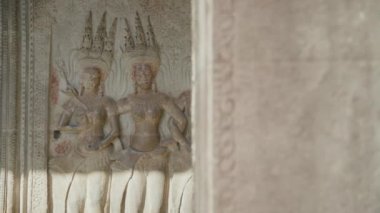 Angkot Wat Siem Reap Cambodia - Close Up Detail Relief Wall and Scupture in Temple Complex