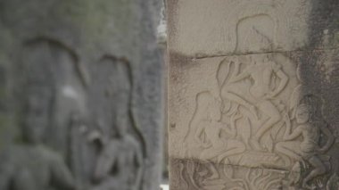 Angkot Wat Siem Reap Cambodia - Close Up Detail Relief Wall and Scupture in Temple Complex
