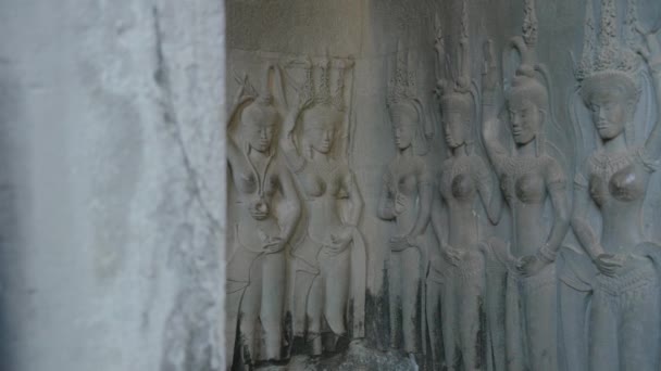 Angkot Wat Siem Reap Cambodia Close Detail Relief Wall Scupture — Αρχείο Βίντεο