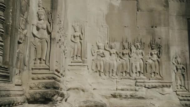 Angkot Wat Siem Reap Cambodia Close Detail Relief Wall Scupture — Stockvideo