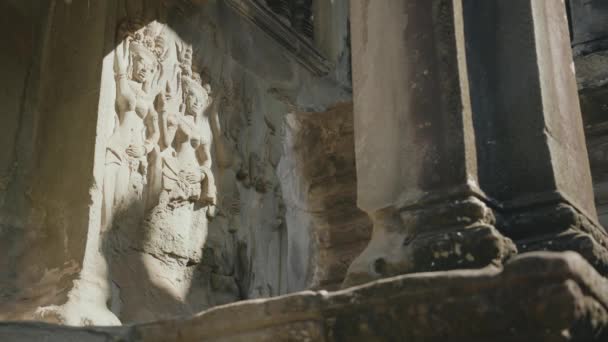 Angkot Wat Siem Reap Cambodia Close Detail Relief Wall Scupture — Vídeo de Stock