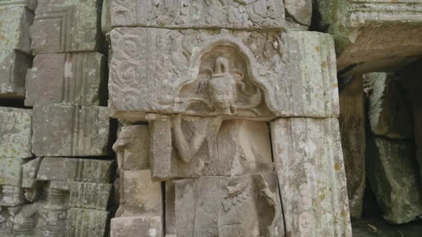 Prohm Temple Bayon Style Angkor Archeological Park Close Detail Relief — Vídeo de Stock