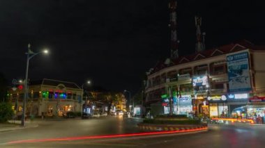 Time Lapse Pub Caddesi ve The Old Market Siem Reap, Kamboçya - Şehir Merkezi Gece Yaşamında Yaşayan Kalabalık