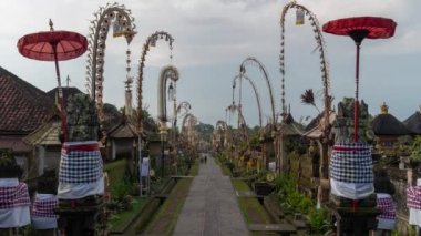 Bali, Indonesia - Penglipuran Traditional Balinese Village Decorated with Penjor for Galungan Kuningan