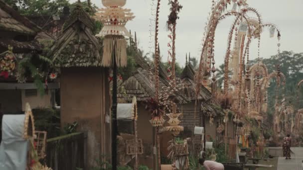 Bali Indonesia Penglipuran Traditional Balinese Village Decorated Penjor Galungan Kuningan — Video