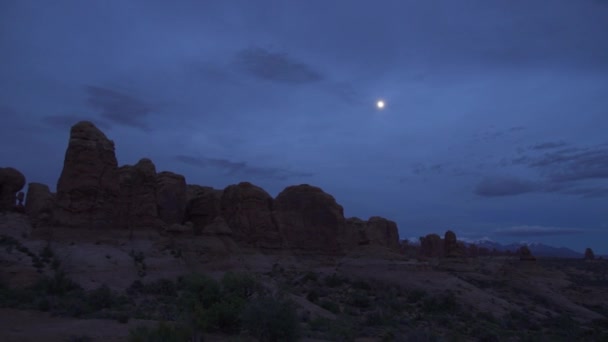 Arches National Park Moab Utah Elefantenparade Bei Blue Night Moon — Stockvideo