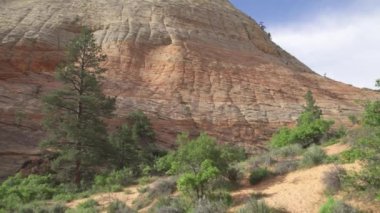 ABD 'nin güneybatısındaki Zion Ulusal Parkı' ndaki Navajo Kum Taşı 'nda Satranç tahtası Mesa an Iconic Elevation