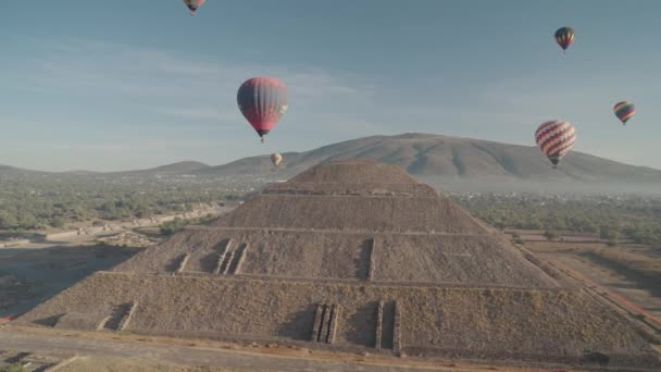 Latający Balon Nad Piramidami San Juan Teotihuacan Meksyk Sunrise Ride — Wideo stockowe